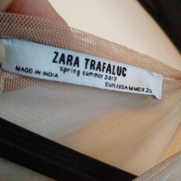 ZARA Peach Elegant Sheer Embroidered Floral-Lace mesh dress - Picture 3 of 9